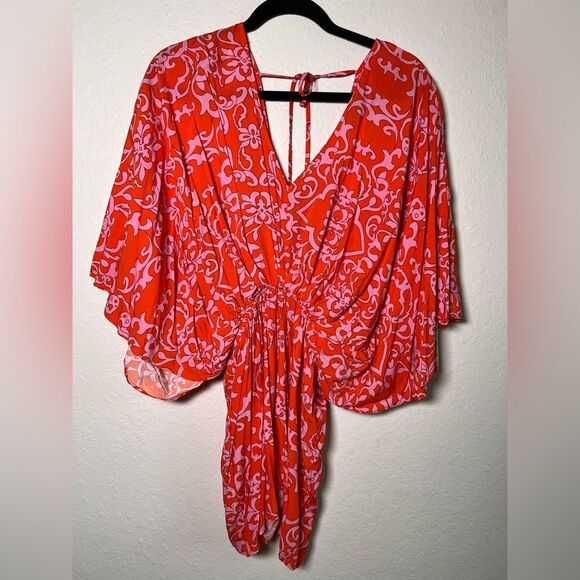 Aakaa orange and pink flowy romper 🌺 cover-up 🌺 excellent condition 🌺 small - Picture 1 of 9